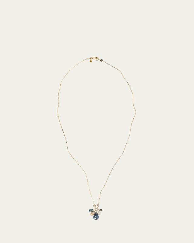 Starburst Necklace with Multi Pearl Pendant, 32"L